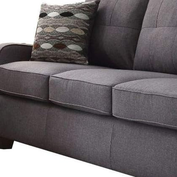69" Gray And Dark Brown Linen Sofa And Toss Pillows