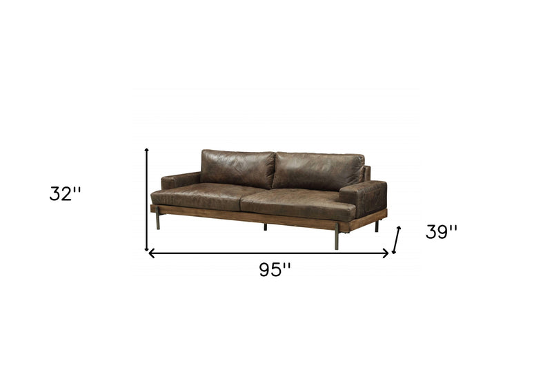 95" Chocolate And Dark Brown Top Grain Leather Sofa