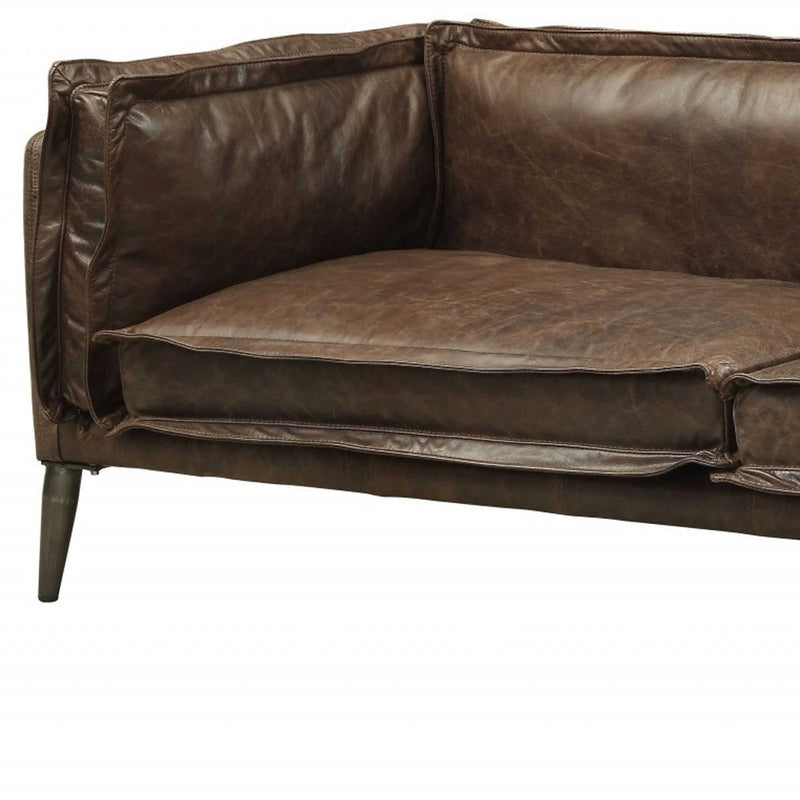 94" Chocolate Top Grain Leather and Dark Brown No Pattern and Not Solid Color Sofa