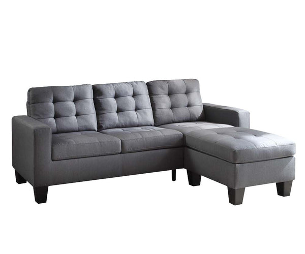 32" Gray And Black Linen Sofa With Ottoman