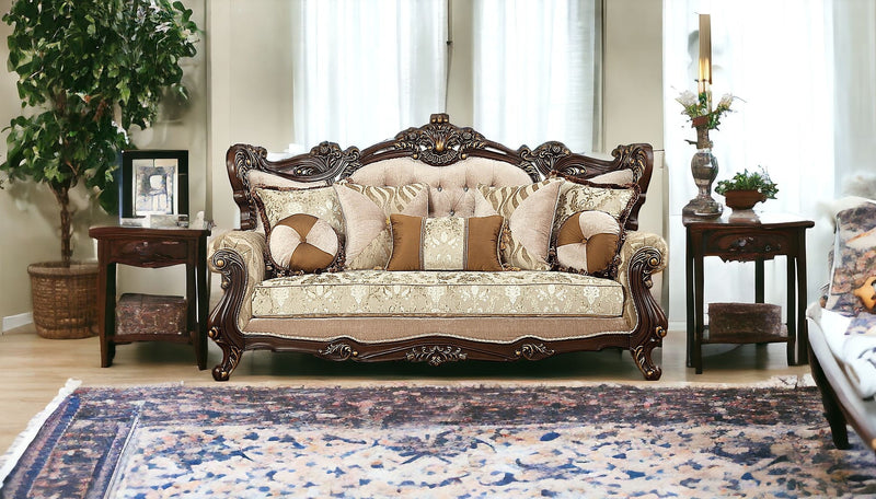42" X 90" X 51" Fabric Walnut Upholstery Wood LegTrim Sofa w7 Pillows