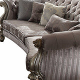 55" X 109" X 39" Velvet Antique Platinum Upholstery Poly Resin Sofa w5 Pillows