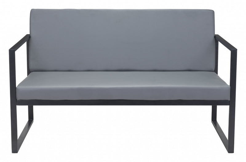 45" Gray And Black Faux Leather Sofa