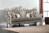 90" Vintage Gray Faux Leather And Bone Sofa With Seven Toss Pillows