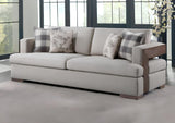 92" Fabric Linen And Brown Sofa With Four Toss Pillows