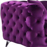 90" Purple And Silver Velvet Sofa