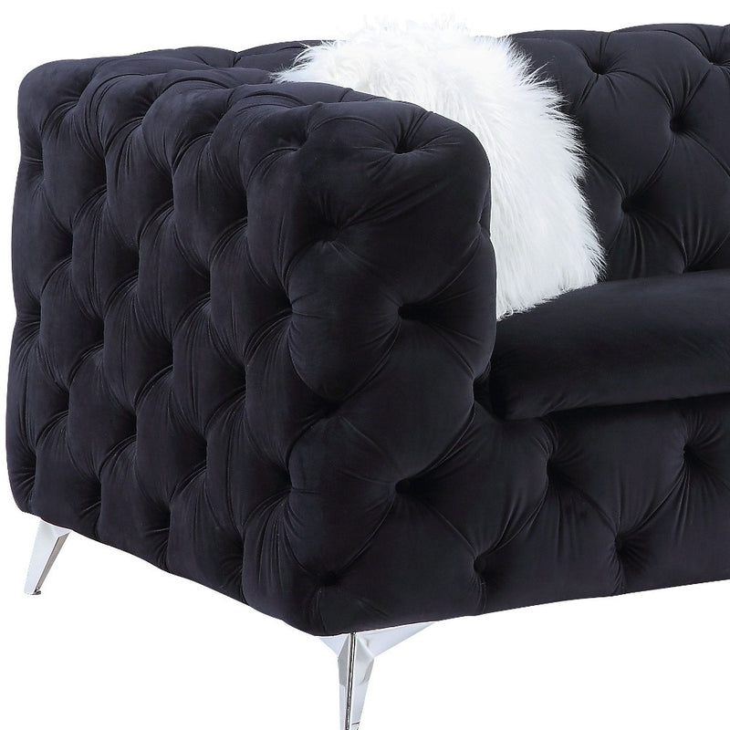 91" Black And Silver Velvet Sofa And Toss Pillows