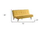 72" Yellow Linen And Brown Sofa