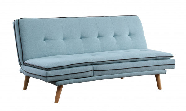 72" Blue Linen And Brown Sofa