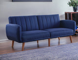 76" Blue Linen And Wood Brown Sleeper Sofa