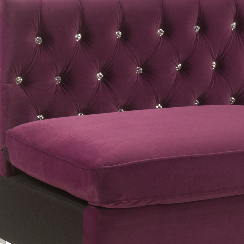 69" Burgundy Velvet And Silver Sofa With Two Toss Pillows