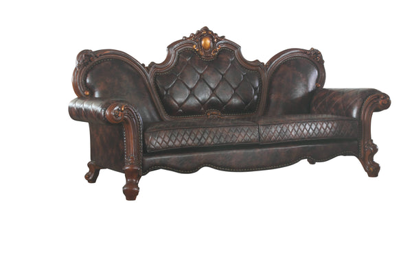 93" Dark Brown Faux Leather Sofa With Three Toss Pillows