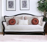 86" Beige And Black Sofa With Seven Toss Pillows