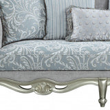 85" Light Gray And Champagne Linen Sofa And Toss Pillows