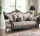 92" Brown Linen Sofa And Toss Pillows