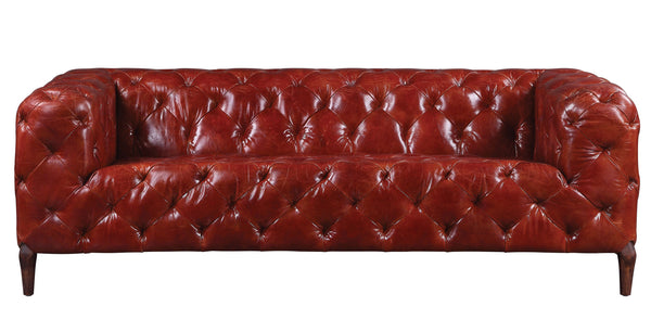 85" Merlot Top Grain Leather And Black Sofa