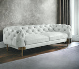 96" Vintage White Top Grain Leather And Gold Sofa