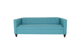 80" Teal Blue Polyester And Dark Brown Sofa