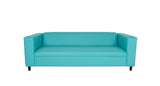 84" Teal Blue Faux Leather And Black Sofa