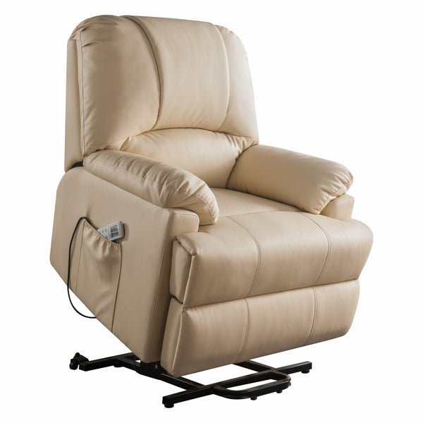 34" X 37" X 41" Beige Leatherette Power Lift Massage Recliner Chair