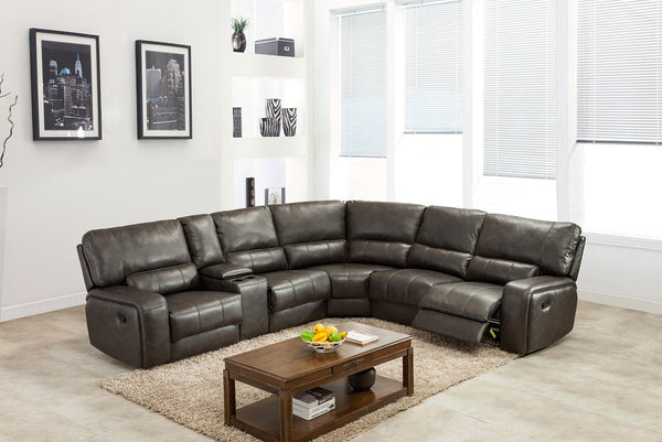 Modern Gray Leather Sectional With Power Recliners