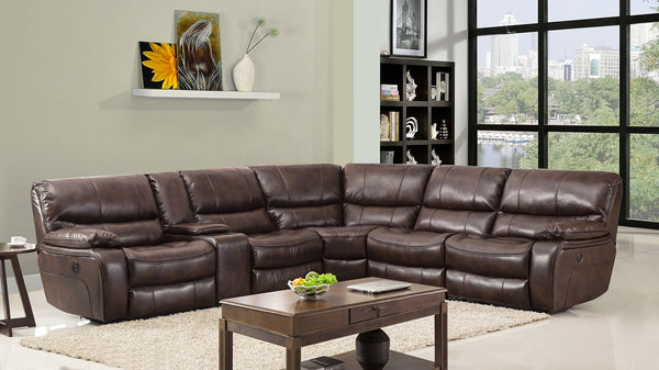 Modern Dark Brown Leather Sectional With Power Recliners