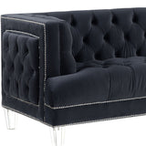 88" Charcoal Velvet And Black Sofa