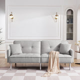 85" Light Gray Polyester Blend and Silver Convertible Futon Sleeper Sofa and Toss Pillows