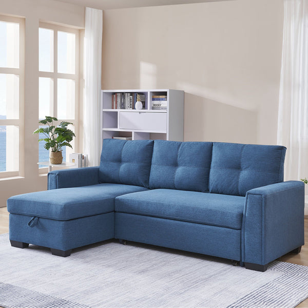 92" Blue Polyester Blend and Black Convertible Futon Sleeper Sofa