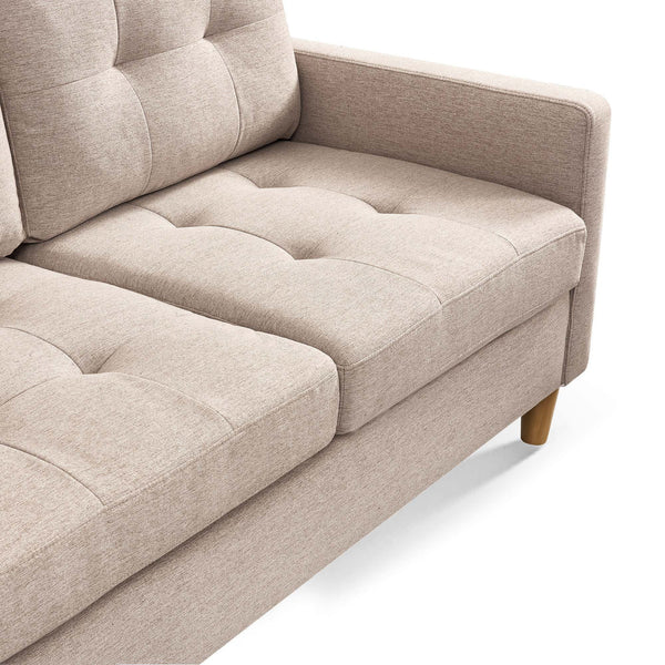 87" Beige Polyester Blend and Natural Sofa with Ottoman