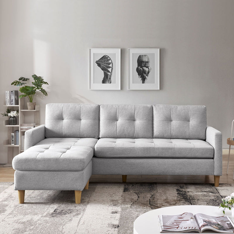 87" Light Gray Polyester Blend and Natural Sofa with Ottoman