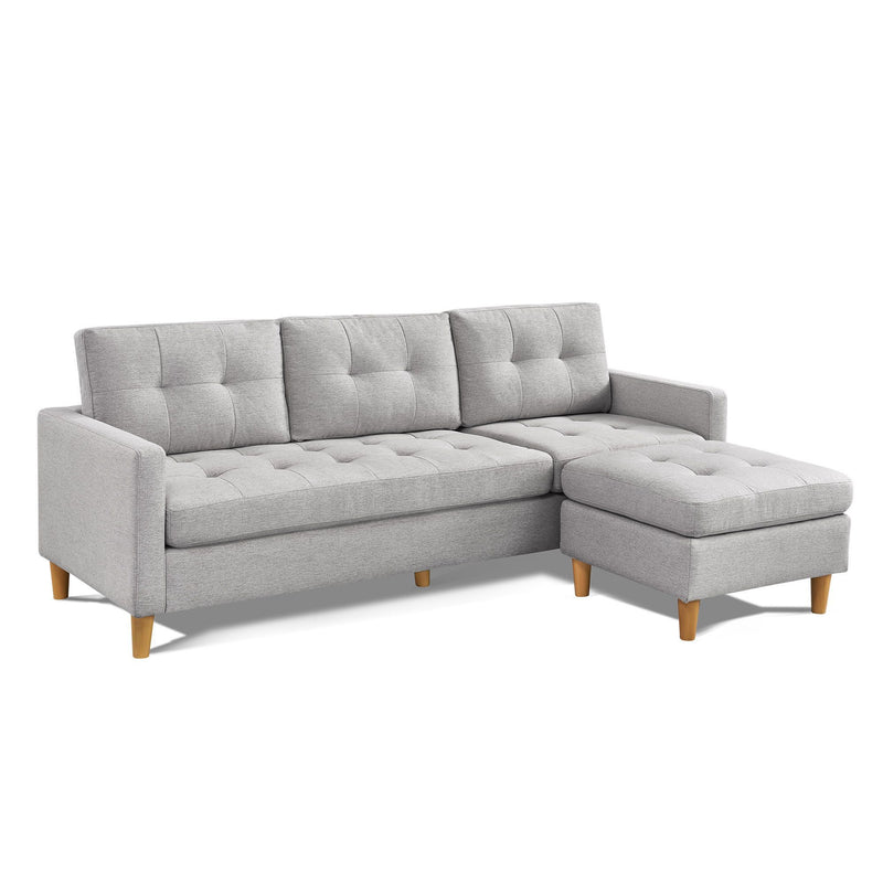 87" Light Gray Polyester Blend and Natural Sofa with Ottoman