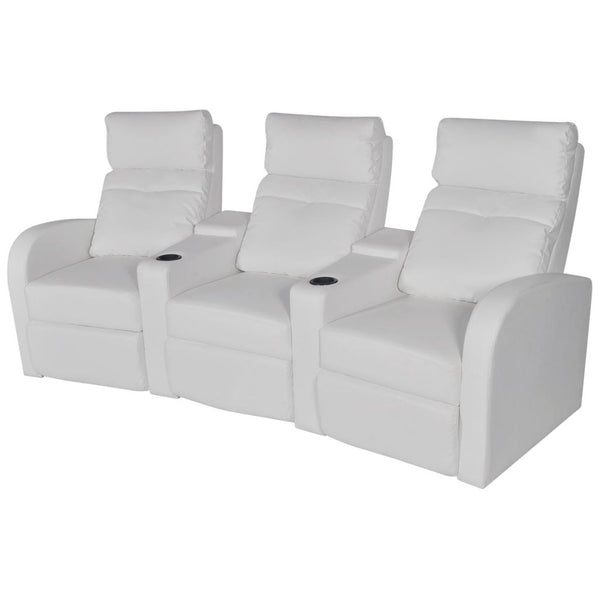 Recliner 3-seat Artificial Leather Home Theater Seat Couch White