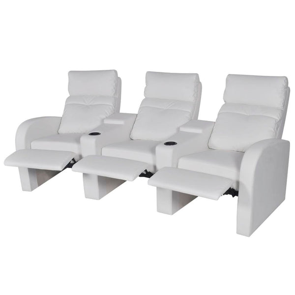 Recliner 3-seat Artificial Leather Home Theater Seat Couch White
