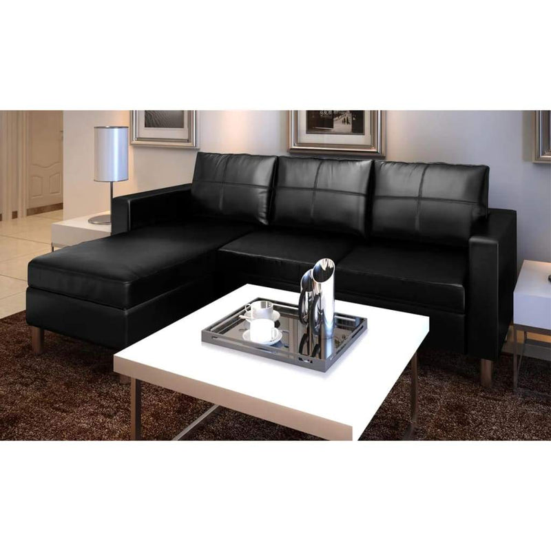 Sectional Sofa 3-Seater Artificial Leather Couch Seating Black/White